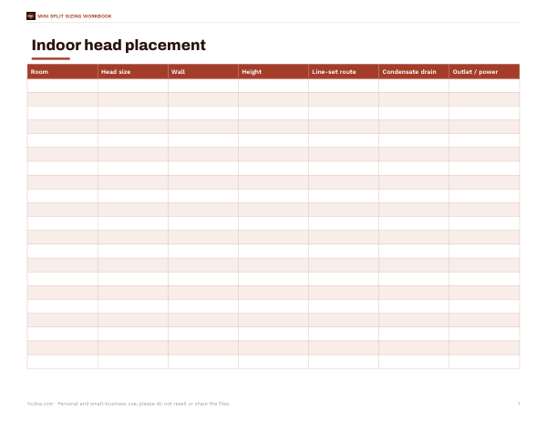 Preview of Printable Mini Split Head Placement Planner